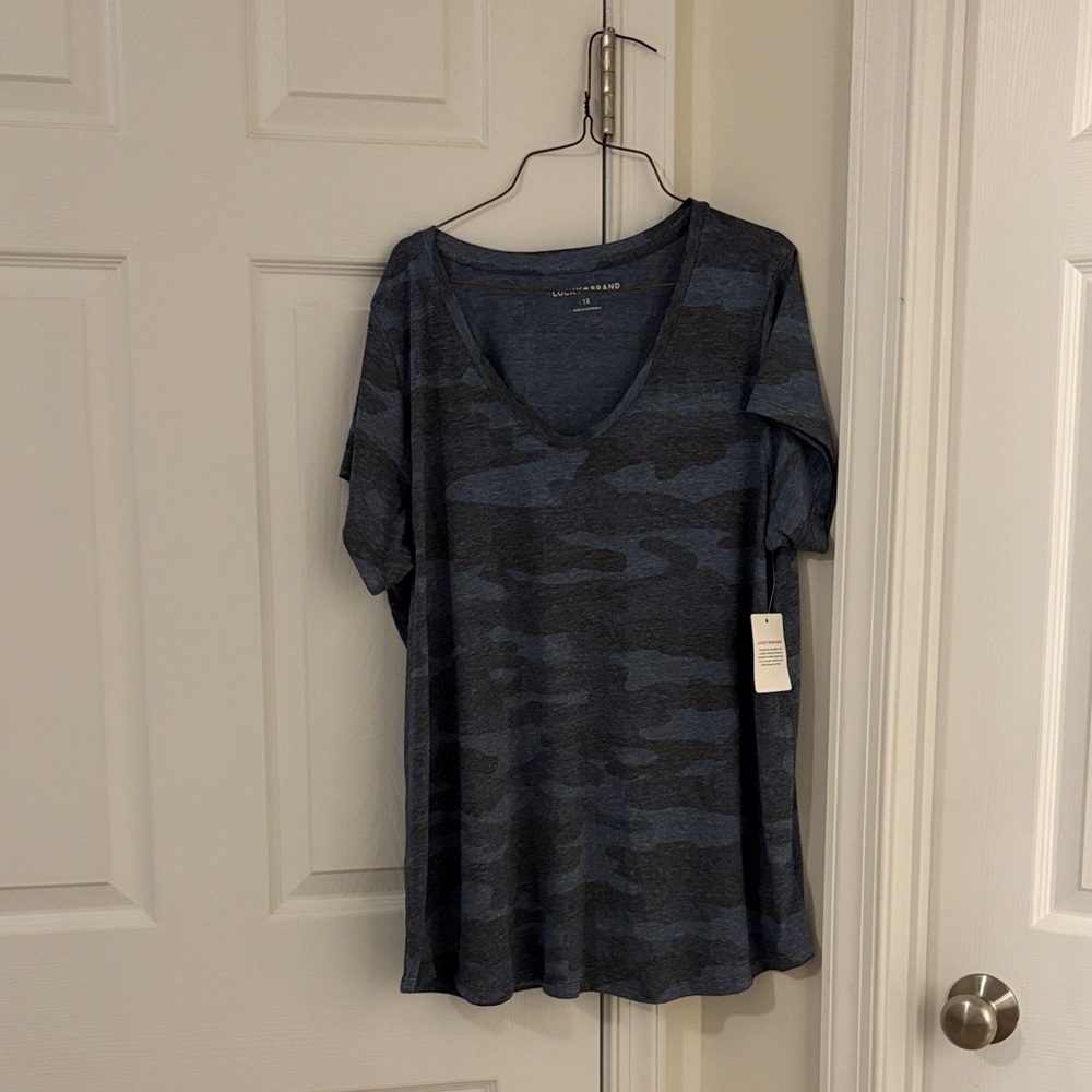 Lucky Brand Blue Camo Burnout Top